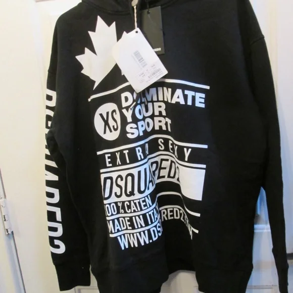 new DSQUARED2 DOMINATE D2 men's black long sleeves hoodie Sz XS